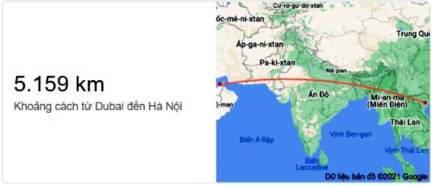 Khoảng cách từ Việt Nam đến Dubai là bao xa?