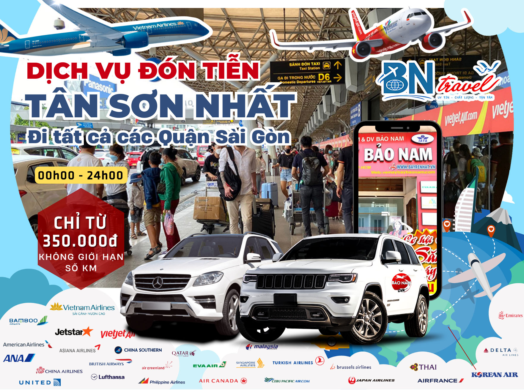 Bảng giá Xe 7 Chỗ Đưa Đón Tiễn Sân bay Tân Sơn Nhất tết 2024 và năm 2024