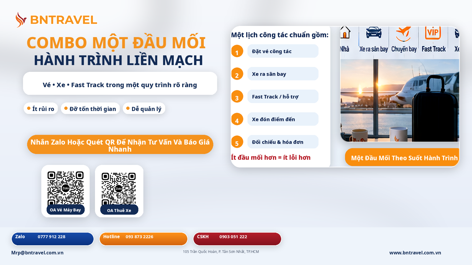 Vì sao doanh nghiệp nên dùng combo vé máy bay, xe sân bay và fast track từ một đầu mối?